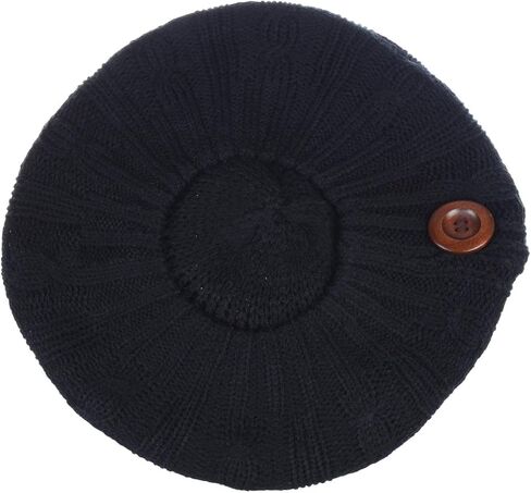 BYOS Women's Fall French Style Cable Knit Beret Hat W/Sequin/Wooden Button in Saudi Arabia