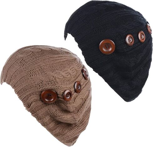 BYOS Women's Fall French Style Cable Knit Beret Hat W/Sequin/Wooden Button in Saudi Arabia