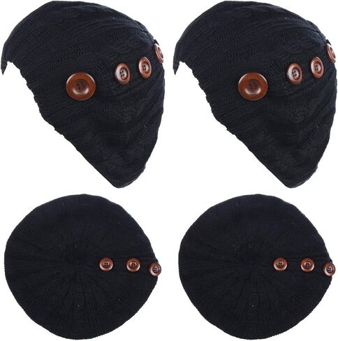 BYOS Women's Fall French Style Cable Knit Beret Hat W/Sequin/Wooden Button in Saudi Arabia