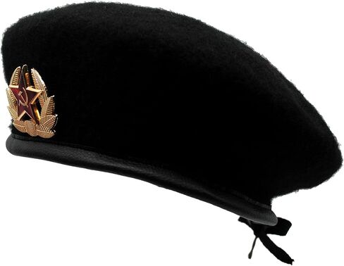 Classic Soviet Special Troops Mens Boys Military Army Style Berets Hats Faux Leather Trim Wool Beret One Size Fits Most in Saudi Arabia