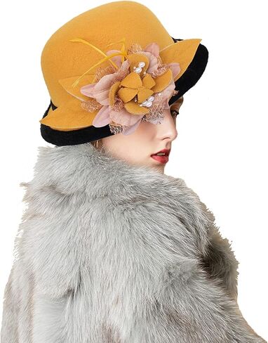 seven wolves Wool Felt Cloche Fedora Hat Winter Warm Bucket Hat Ladies Church Derby Party in Saudi Arabia