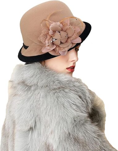 seven wolves Wool Felt Cloche Fedora Hat Winter Warm Bucket Hat Ladies Church Derby Party in Saudi Arabia
