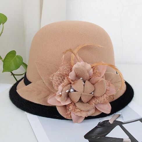 seven wolves Wool Felt Cloche Fedora Hat Winter Warm Bucket Hat Ladies Church Derby Party in Saudi Arabia
