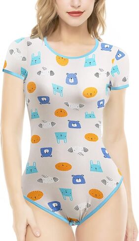 CutiePlusU Cotton Button Crotch Adult Onesie Romper Bodysuit Pajamas Print in Kuwait