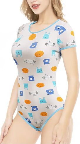 CutiePlusU Cotton Button Crotch Adult Onesie Romper Bodysuit Pajamas Print in Kuwait