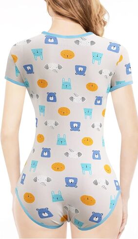 CutiePlusU Cotton Button Crotch Adult Onesie Romper Bodysuit Pajamas Print in Kuwait