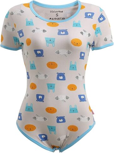 CutiePlusU Cotton Button Crotch Adult Onesie Romper Bodysuit Pajamas Print in Kuwait