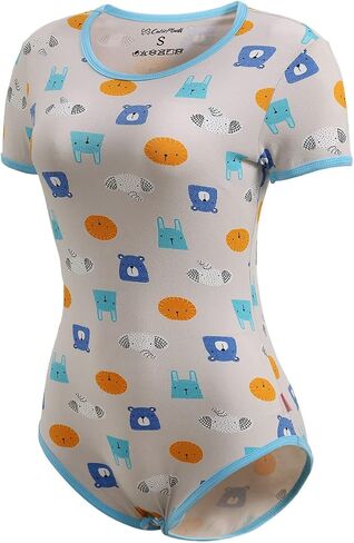 CutiePlusU Cotton Button Crotch Adult Onesie Romper Bodysuit Pajamas Print in Kuwait