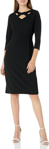 London Times Women's Scuba Crepe Neckline Detail Midi Sheath in Saudi Arabia