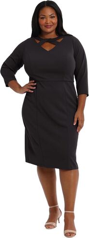 London Times Women's Scuba Crepe Neckline Detail Midi Sheath in Saudi Arabia
