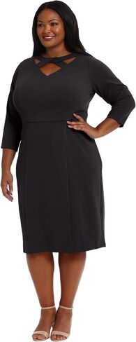 London Times Women's Scuba Crepe Neckline Detail Midi Sheath in Saudi Arabia