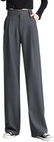 Betusline Women's Wide Leg Long Dress Pants High Waisted Business Straight Casual Office Trousers, 1#Grey, X-Small in Saudi Arabia