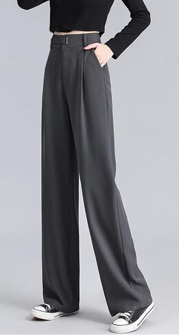 Betusline Women's Wide Leg Long Dress Pants High Waisted Business Straight Casual Office Trousers, 1#Grey, X-Small in Saudi Arabia