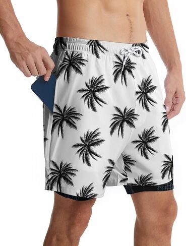 baprrjy Mens Swim Trunks with Liner Breathable Compression Swim Shorts with 3 Pockets Flag Bathing Suit for Beach in Saudi Arabia