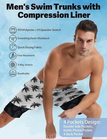 baprrjy Mens Swim Trunks with Liner Breathable Compression Swim Shorts with 3 Pockets Flag Bathing Suit for Beach in Saudi Arabia