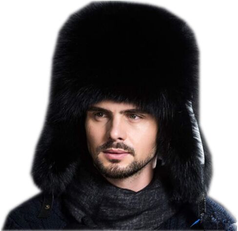 قبعة الشتاء الرجالية Gegefur من فرو الثعلب الحقيقي قبعات Ushanka الروسية من الجلد الطبيعي in Kuwait
