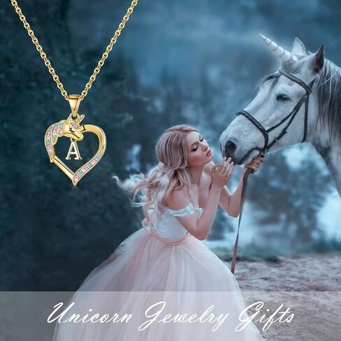 Hidepoo Unicorns Gifts للفتيات، 14K مطلية بالذهب الملونة تشيكوسلوفاكيا القلب قلادة يونيكورن قلادة الفتيات المجوهرات رسالة القلائد يونيكورن الأولية للفتيات النساء هدايا يونيكورن للفتيات في سن المراهقة الفتيات in Saudi Arabia