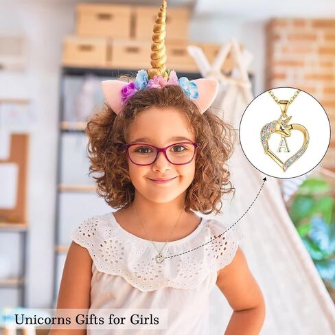 Hidepoo Unicorns Gifts للفتيات، 14K مطلية بالذهب الملونة تشيكوسلوفاكيا القلب قلادة يونيكورن قلادة الفتيات المجوهرات رسالة القلائد يونيكورن الأولية للفتيات النساء هدايا يونيكورن للفتيات في سن المراهقة الفتيات in Saudi Arabia