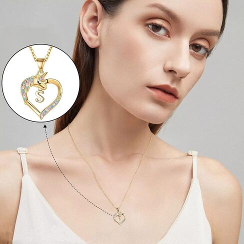 Hidepoo Unicorns Gifts للفتيات، 14K مطلية بالذهب الملونة تشيكوسلوفاكيا القلب قلادة يونيكورن قلادة الفتيات المجوهرات رسالة القلائد يونيكورن الأولية للفتيات النساء هدايا يونيكورن للفتيات في سن المراهقة الفتيات in Saudi Arabia