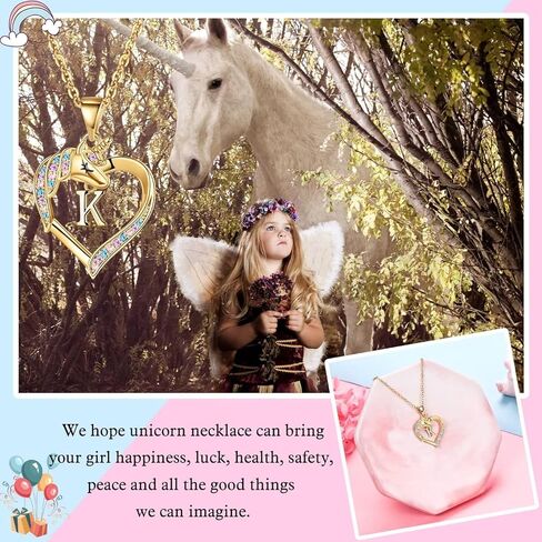 Hidepoo Unicorns Gifts للفتيات، 14K مطلية بالذهب الملونة تشيكوسلوفاكيا القلب قلادة يونيكورن قلادة الفتيات المجوهرات رسالة القلائد يونيكورن الأولية للفتيات النساء هدايا يونيكورن للفتيات في سن المراهقة الفتيات in Saudi Arabia