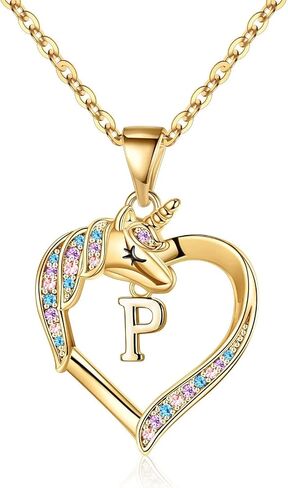 Hidepoo Unicorns Gifts للفتيات، 14K مطلية بالذهب الملونة تشيكوسلوفاكيا القلب قلادة يونيكورن قلادة الفتيات المجوهرات رسالة القلائد يونيكورن الأولية للفتيات النساء هدايا يونيكورن للفتيات في سن المراهقة الفتيات in Saudi Arabia