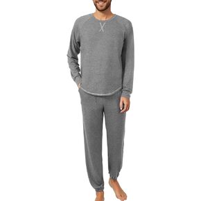 طقم بيجامات Cysincos رجالي بيجامات قطنية بأكمام طويلة ملابس نوم مكونة من قطعتين ملابس نوم سروال برباط طقم Pj in Kuwait