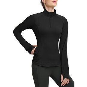 بلوفر نسائي من الصوف الحراري من Hiverlay، نصف سحاب، أكمام طويلة، قميص الفروسية للطقس البارد in Kuwait