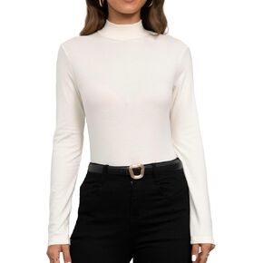MESISAN Women's Long Sleeves Mock Turtleneck Tops Basic Stretch Lightweight Under Layer Shirts in Saudi Arabia