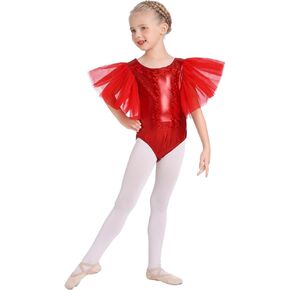 AFAVOM Shiny Metallic Ballet Leotards for Girls Toddler Ruffle Tulle Gymnastics Leotard Kids Halloween Dance Dress up Costume