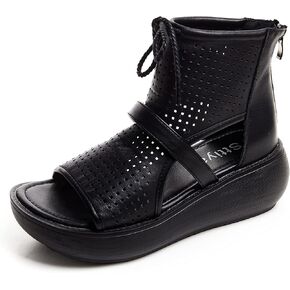 Sttiyaf Women Boot Sandals Open Toe Cutout Sandals High Top Leather Sandals for Women in Kuwait