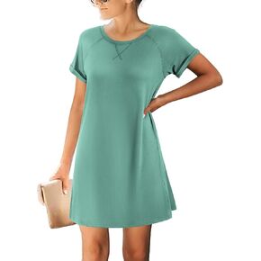 Ekouaer قمصان النوم للنساء التي شيرت قمصان النوم قصيرة الأكمام قمصان النوم Crewneck ملابس خاصة فستان سهرة ناعم فستان النوم in Kuwait