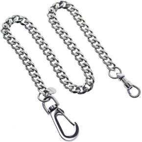 ووتش في شوب سلسلة ساعة جيب من الستانلس ستيل مع سلسلة كوبية ثقيلة من الستيل، مشبك دوار البرت ستيل، مشبك دوار كبير من الستيل FCS85، فضي, فضي in Kuwait