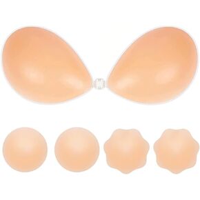 حمالة صدر لاصقة من FOME حمالة صدر غير مرئية، حمالة صدر لاصقة للنساء من السيليكون عصا على حمالة صدر رفع، حمالات صدر بدون حمالات للفستان مع زوجين من أغطية الحلمات (مقاس كوب B) بيج in Kuwait