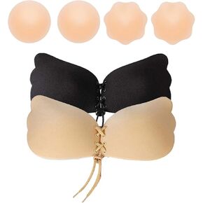 حمالة صدر لاصقة من FOME، حمالة صدر لاصقة للنساء، زوجان من حمالة الصدر اللاصقة، حمالات صدر بدون حمالات للفستان مع زوجين من أغطية الحلمات (حجم كوب B) in Kuwait