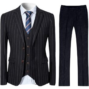 Cloudstyle Mens 3 Piece Stripe Suit Set Center Vent 2 Button Tux Blazer Jacket Vest Trousers in Kuwait