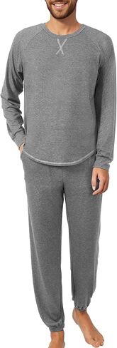 طقم بيجامات Cysincos رجالي بيجامات قطنية بأكمام طويلة ملابس نوم مكونة من قطعتين ملابس نوم سروال برباط طقم Pj in Kuwait