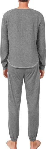 طقم بيجامات Cysincos رجالي بيجامات قطنية بأكمام طويلة ملابس نوم مكونة من قطعتين ملابس نوم سروال برباط طقم Pj in Kuwait