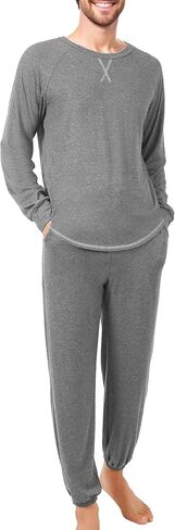 طقم بيجامات Cysincos رجالي بيجامات قطنية بأكمام طويلة ملابس نوم مكونة من قطعتين ملابس نوم سروال برباط طقم Pj in Kuwait