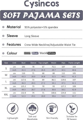 طقم بيجامات Cysincos رجالي بيجامات قطنية بأكمام طويلة ملابس نوم مكونة من قطعتين ملابس نوم سروال برباط طقم Pj in Kuwait
