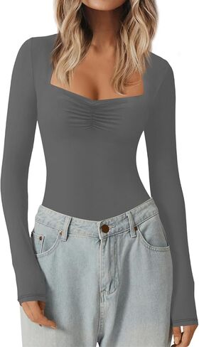 بدلة للجسم نسائية من Kentysill ذات ثنيات ورقبة على شكل قلب وأكمام طويلة وبطانة مزدوجة أساسية للخروج in Kuwait