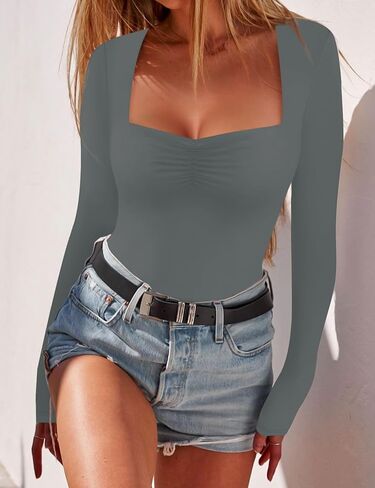 بدلة للجسم نسائية من Kentysill ذات ثنيات ورقبة على شكل قلب وأكمام طويلة وبطانة مزدوجة أساسية للخروج in Kuwait