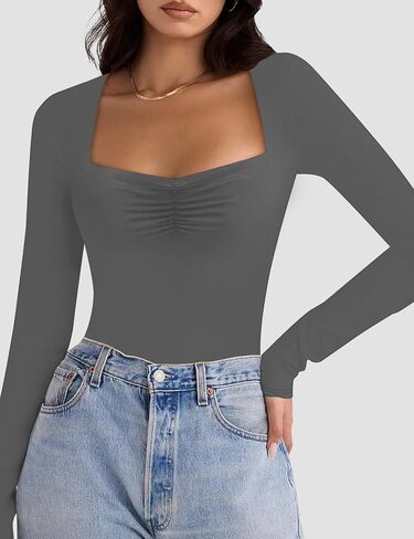 بدلة للجسم نسائية من Kentysill ذات ثنيات ورقبة على شكل قلب وأكمام طويلة وبطانة مزدوجة أساسية للخروج in Kuwait