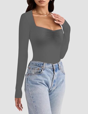 بدلة للجسم نسائية من Kentysill ذات ثنيات ورقبة على شكل قلب وأكمام طويلة وبطانة مزدوجة أساسية للخروج in Kuwait