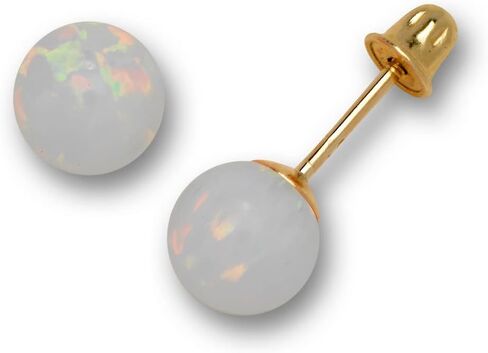 Jewelryweb - Solid 14K Yellow Gold 6mm Created Opal Screw Back Earrings - White Green Blue Pink Purple Opal Stud Earrings - October Brithstone Stud Earrings for Women girls in Saudi Arabia