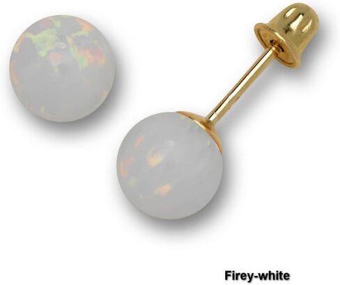 Jewelryweb - Solid 14K Yellow Gold 6mm Created Opal Screw Back Earrings - White Green Blue Pink Purple Opal Stud Earrings - October Brithstone Stud Earrings for Women girls in Saudi Arabia