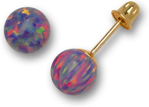 Jewelryweb - Solid 14K Yellow Gold 6mm Created Opal Screw Back Earrings - White Green Blue Pink Purple Opal Stud Earrings - October Brithstone Stud Earrings for Women girls in Saudi Arabia