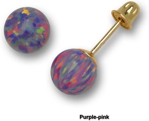 Jewelryweb - Solid 14K Yellow Gold 6mm Created Opal Screw Back Earrings - White Green Blue Pink Purple Opal Stud Earrings - October Brithstone Stud Earrings for Women girls in Saudi Arabia