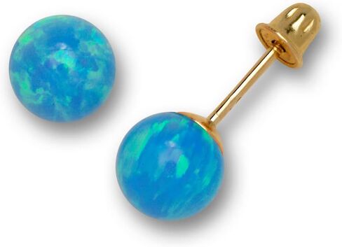 Jewelryweb - Solid 14K Yellow Gold 6mm Created Opal Screw Back Earrings - White Green Blue Pink Purple Opal Stud Earrings - October Brithstone Stud Earrings for Women girls in Saudi Arabia