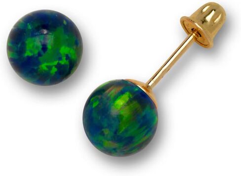 Jewelryweb - Solid 14K Yellow Gold 6mm Created Opal Screw Back Earrings - White Green Blue Pink Purple Opal Stud Earrings - October Brithstone Stud Earrings for Women girls in Saudi Arabia
