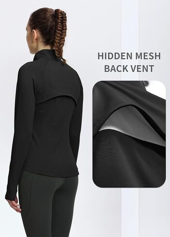 بلوفر نسائي من الصوف الحراري من Hiverlay، نصف سحاب، أكمام طويلة، قميص الفروسية للطقس البارد in Kuwait